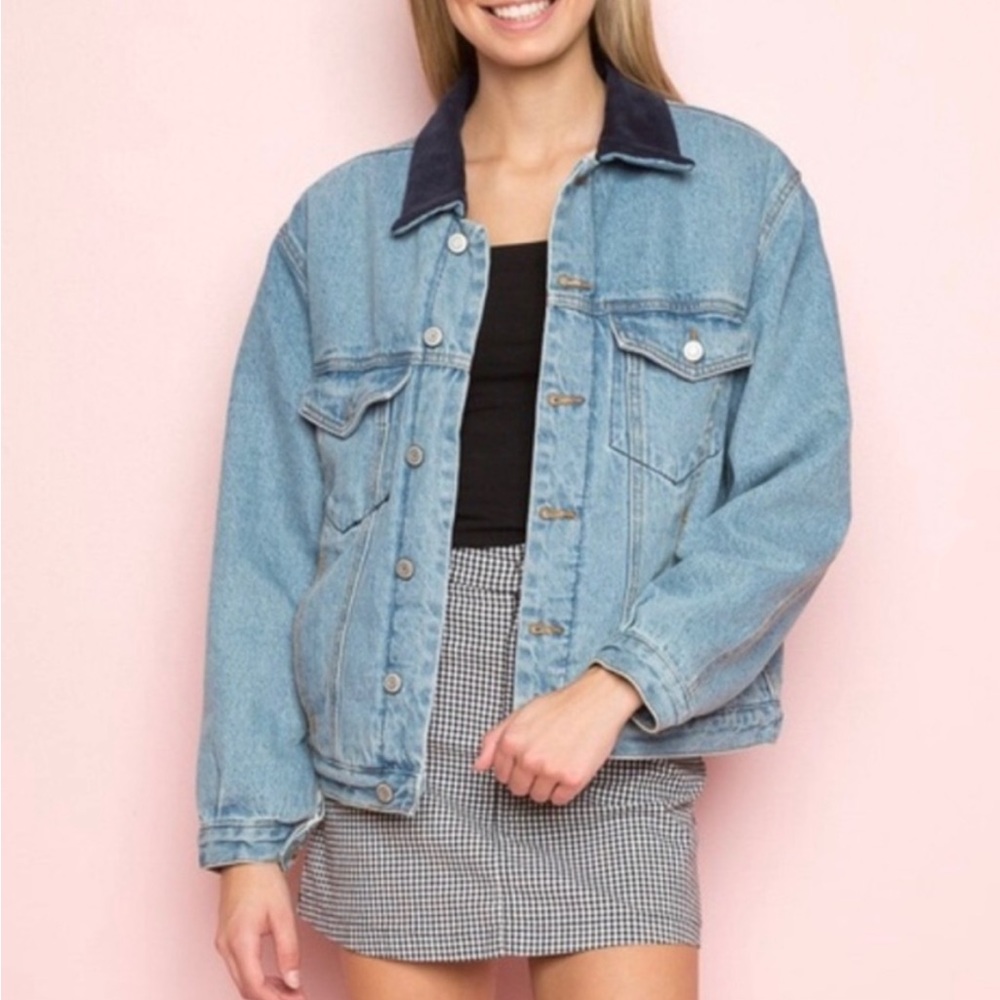 Brandy Melville John Galt Shaine Sherpa Denim Button-Up Corduroy Collar Jacket